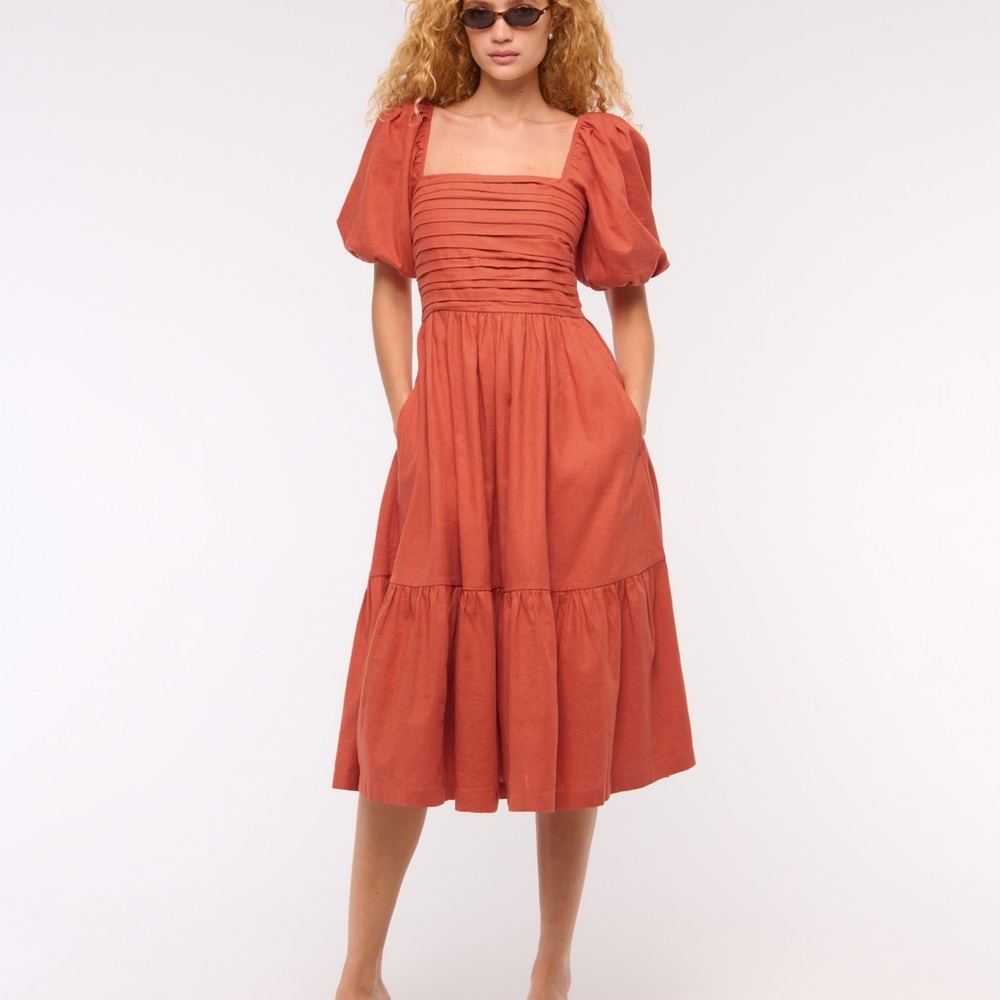 The A&F Emerson Linen-Blend Puff Sleeve Midi Dress